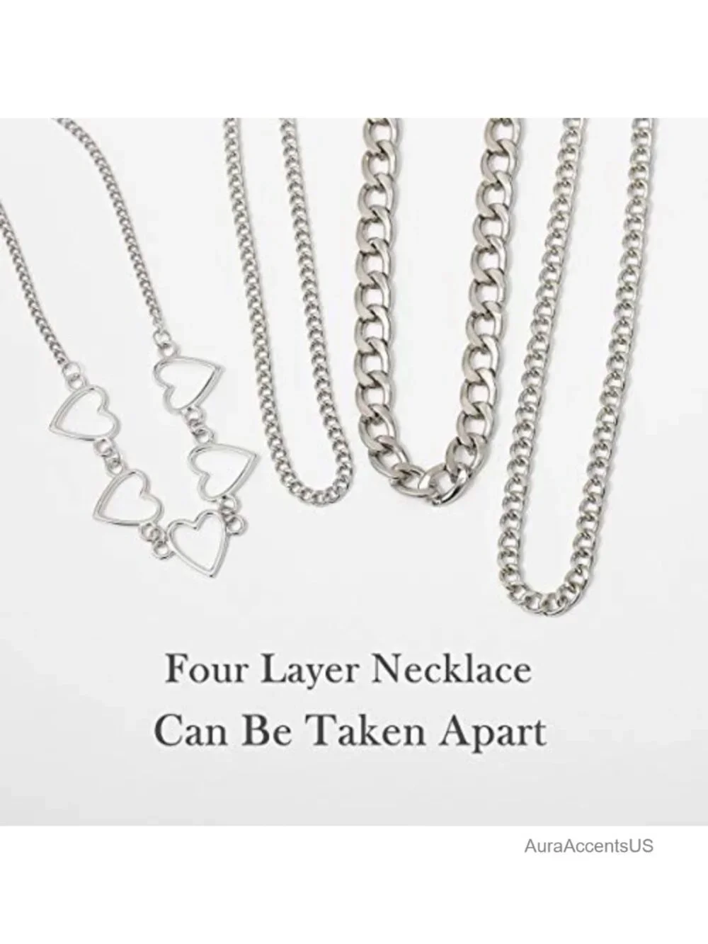 Layered Cuban Chain Necklace Set with Heart Pendant Choker for Women Men Y2K